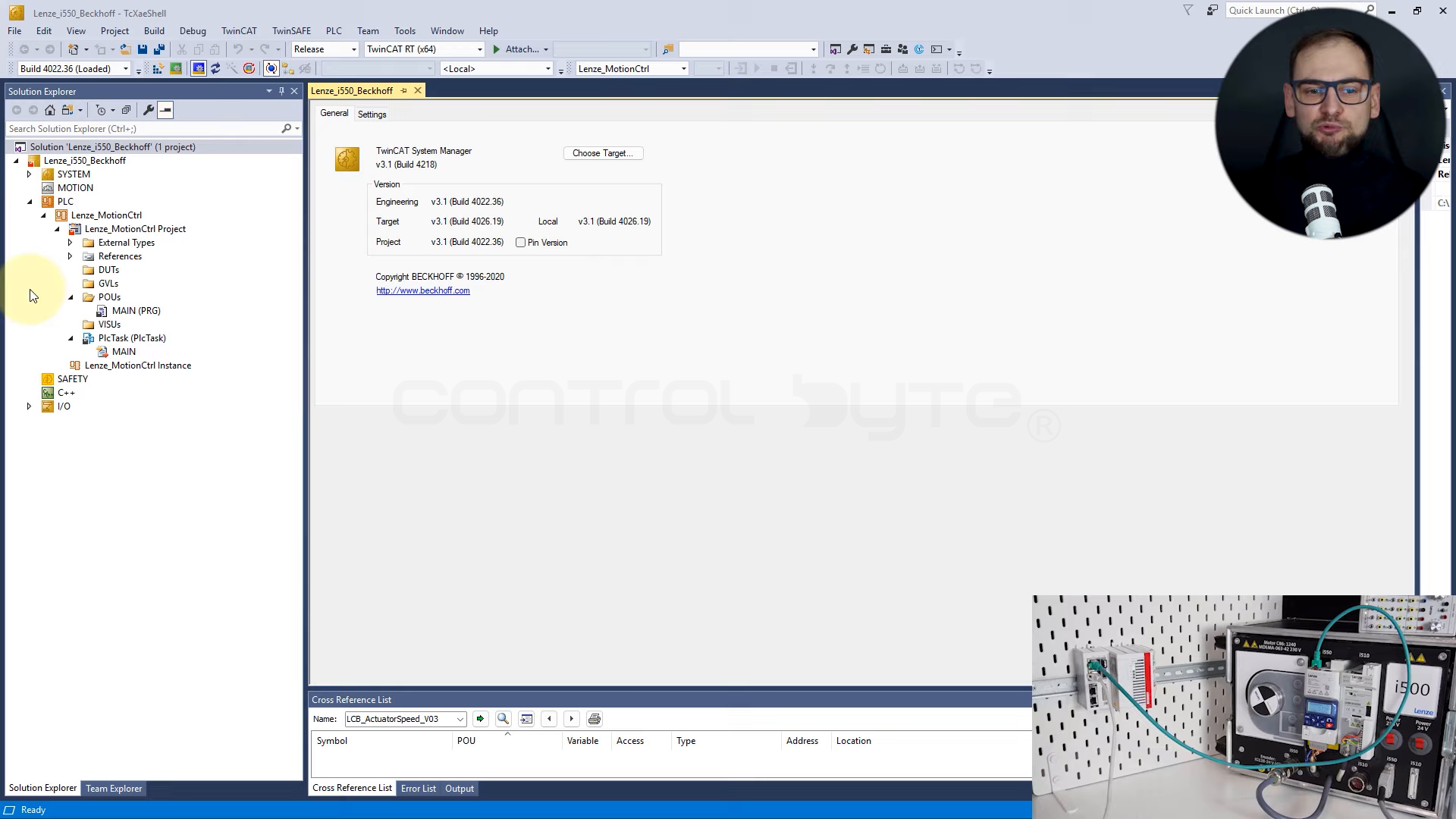 TwinCAT 3 environment with an empty project and the Choose Target button.