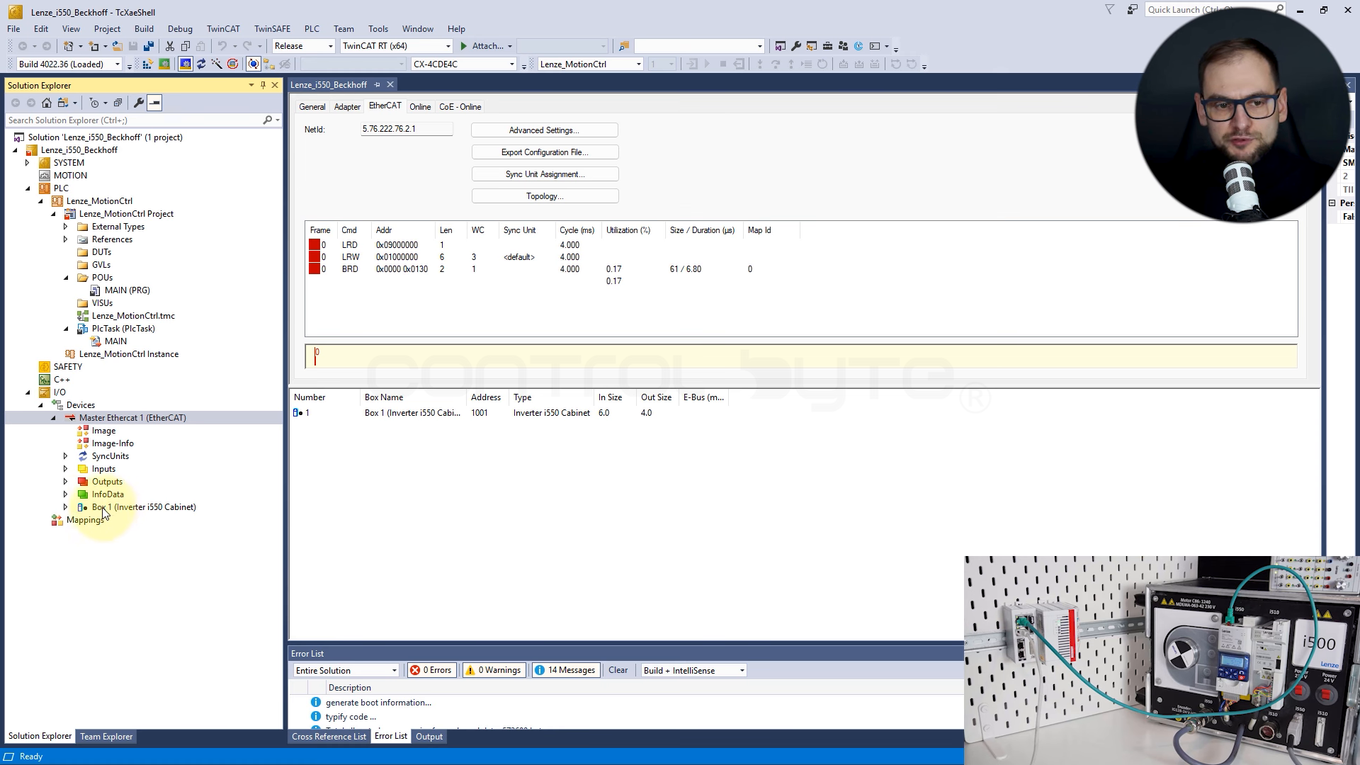 Device detected as a Box on the EtherCAT network after adding ESI files.