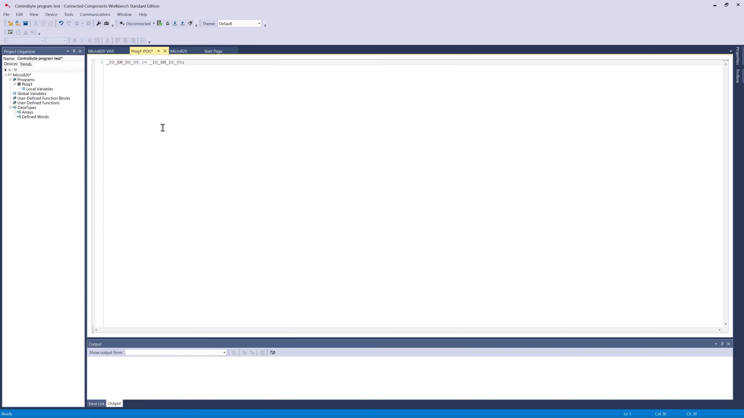 The first Structured Text line in the CCW editor