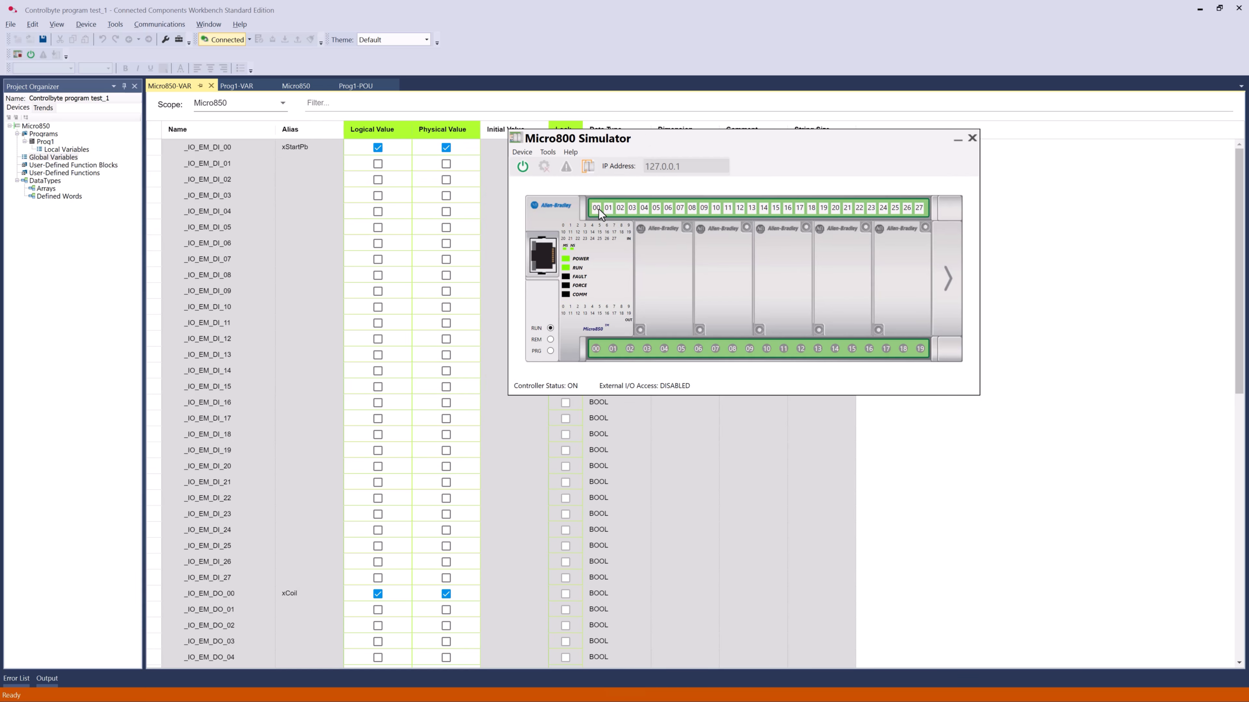 Monitoring the program: input on, output on