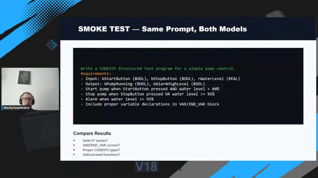 Benchmark prompt for a simple pump control program in Structured Text