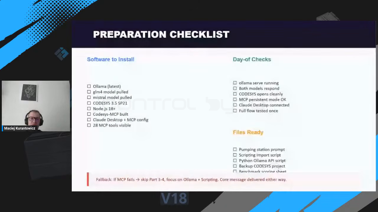 Preparation checklist for a local AI PLC setup