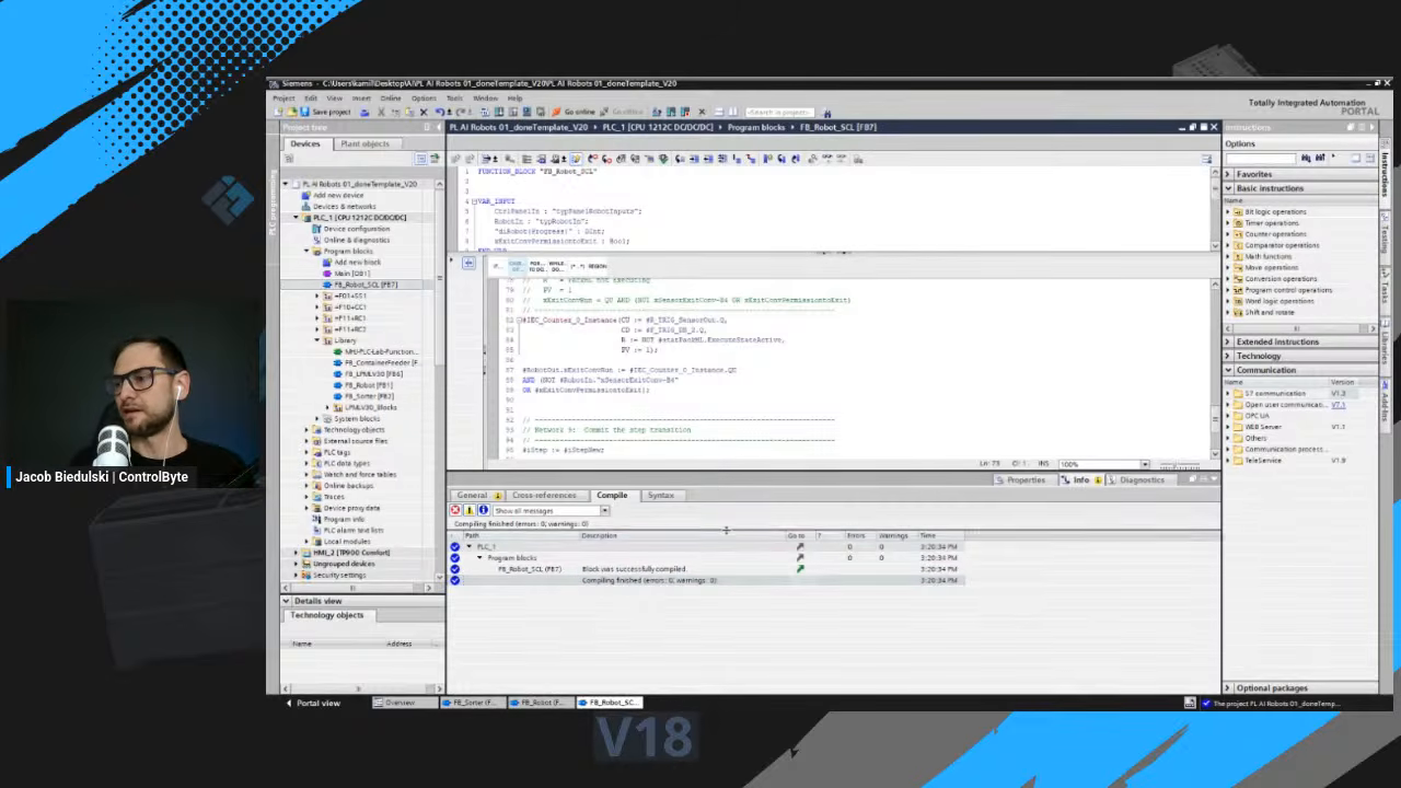 TIA Portal compiling the SCL block produced by the ladder to SCL conversion with no errors