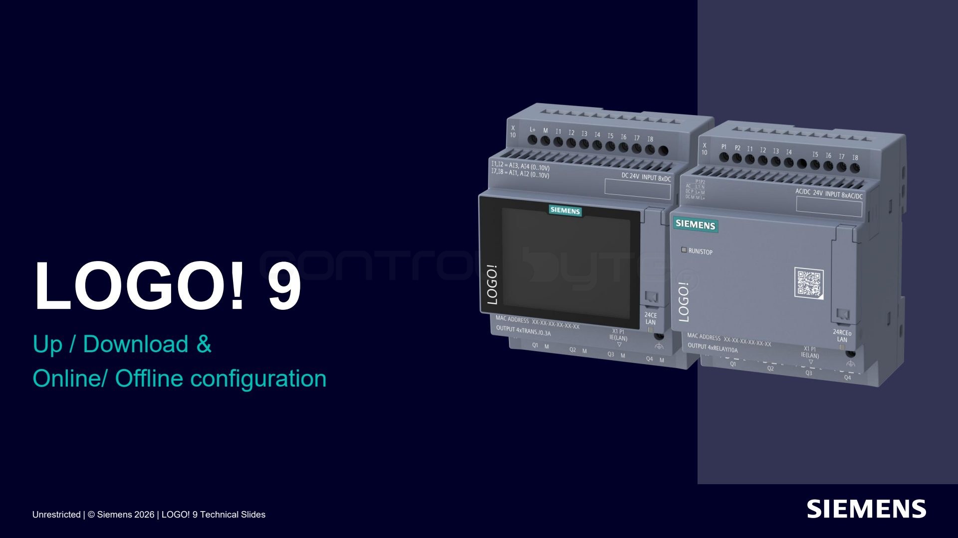 Download and online/offline configuration in LOGO! 9. Source: siemens.com, LOGO! 9 Technical Slides (Unrestricted)