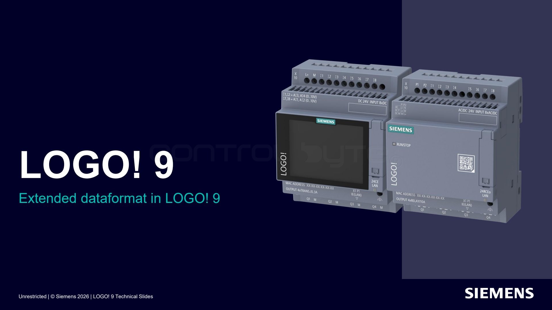 Extended data format in LOGO! 9. Source: siemens.com, LOGO! 9 Technical Slides (Unrestricted)
