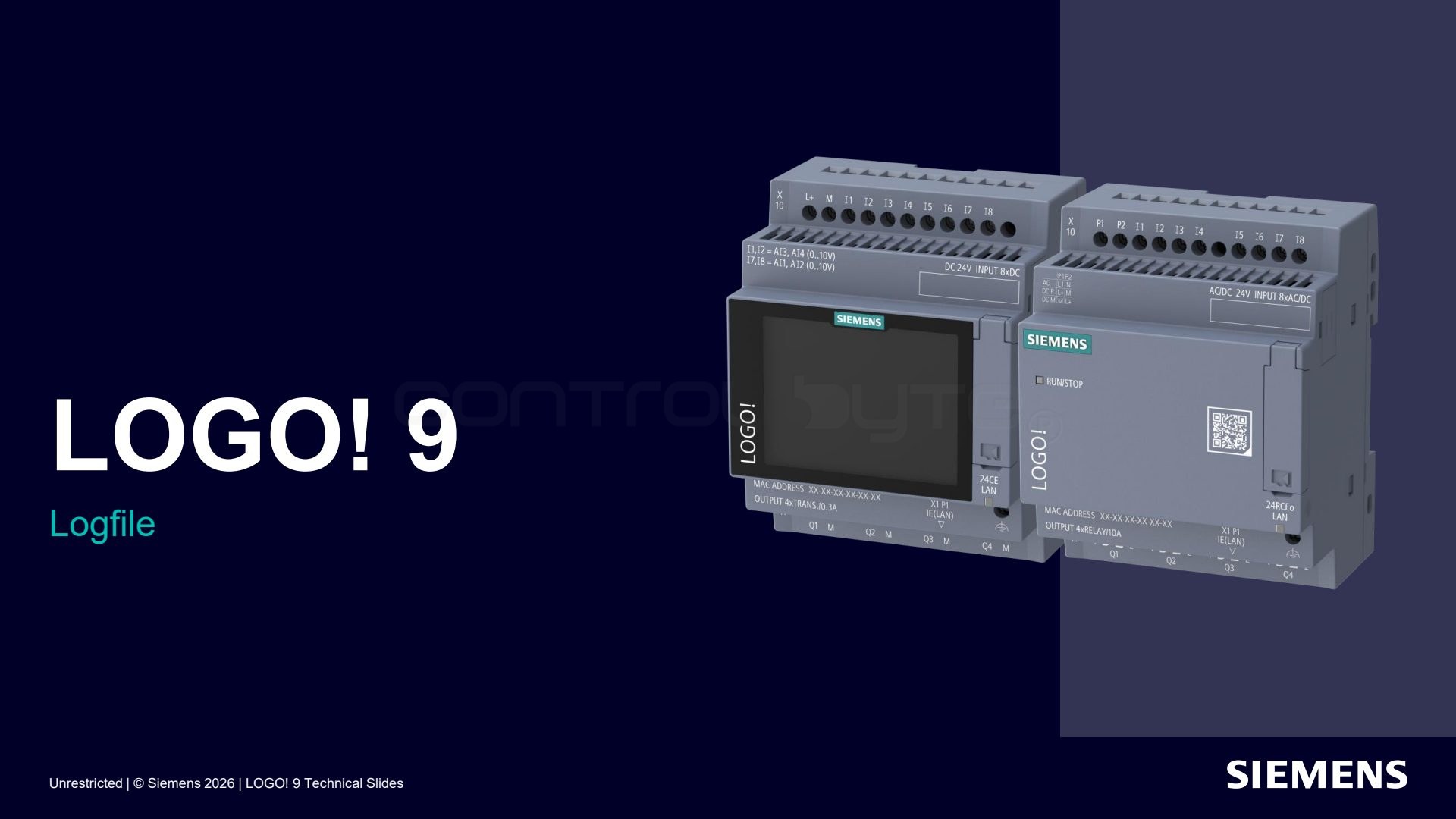 Log file in LOGO! 9. Source: siemens.com, LOGO! 9 Technical Slides (Unrestricted)