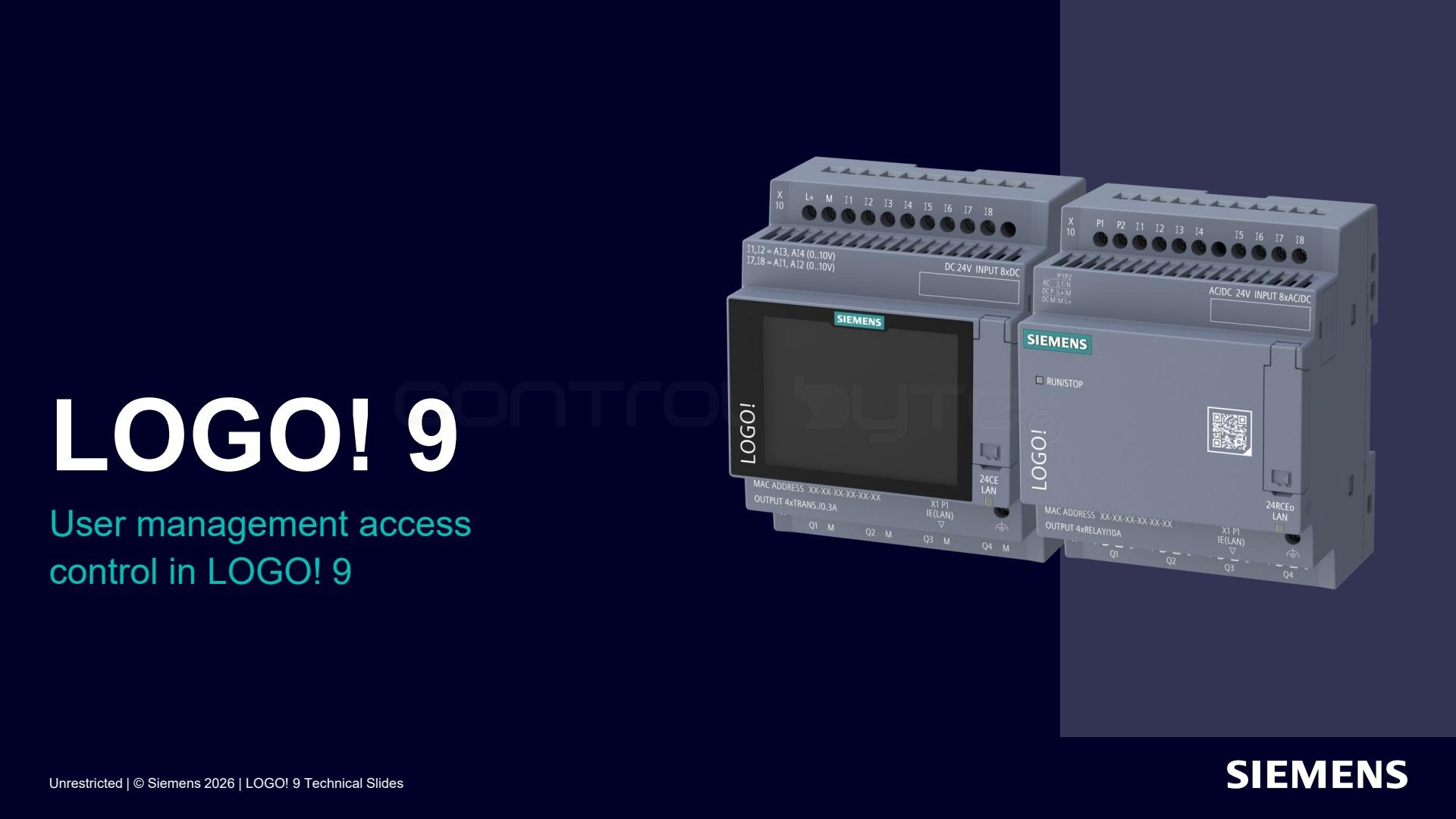 User access control UMAC. Source: siemens.com, LOGO! 9 Technical Slides (Unrestricted)