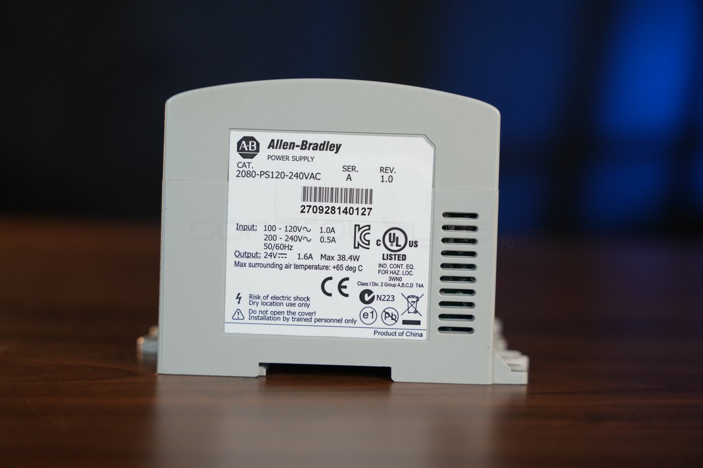 2080-PS120-240VAC power supply nameplate with input and output ratings