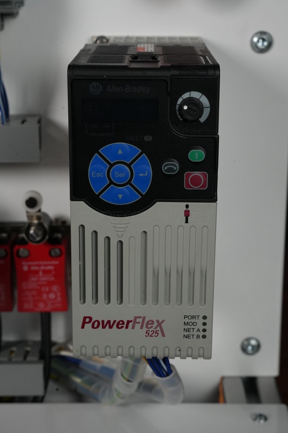 Allen-Bradley PowerFlex 525 variable frequency drive on the trainer